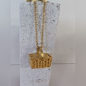 Necklace Basket Pendant That Opens Up On Long Chain 36 Inches